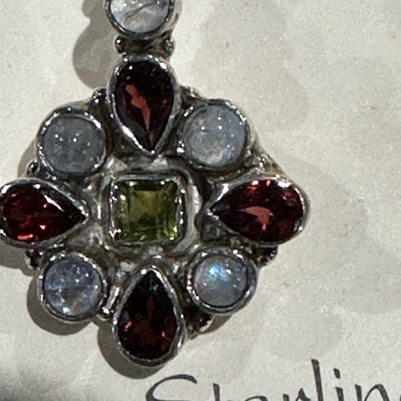 Jewelry - Agate, Garnet, peridot. Sterling silver earrings with real stones